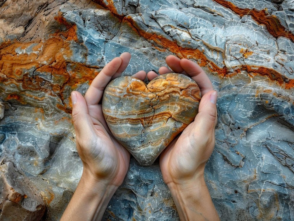 ai generated, heart, hands, rock, sculpture, care, humanity, art